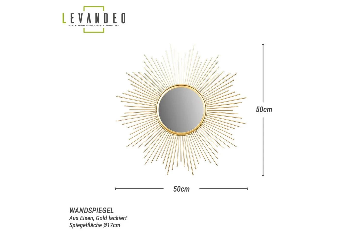 Levandeo® Dekospiegel Gold Boho Sonnenstrahlen Metall