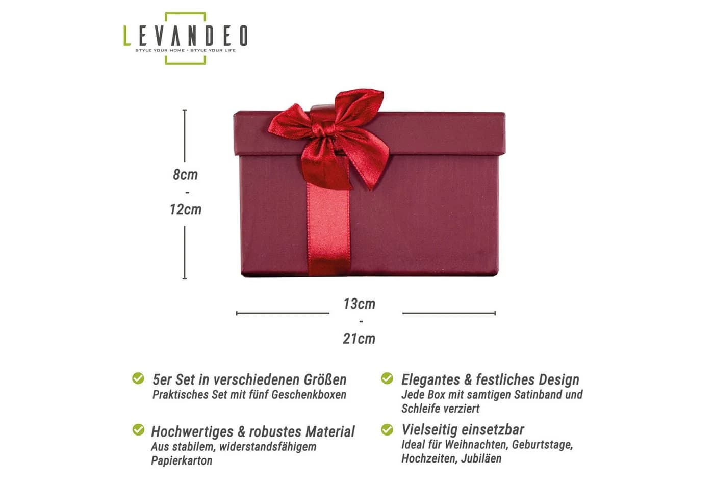 Levandeo® Geschenkbox 5er Set Bordeaux Rot Weihnachtsschachtel