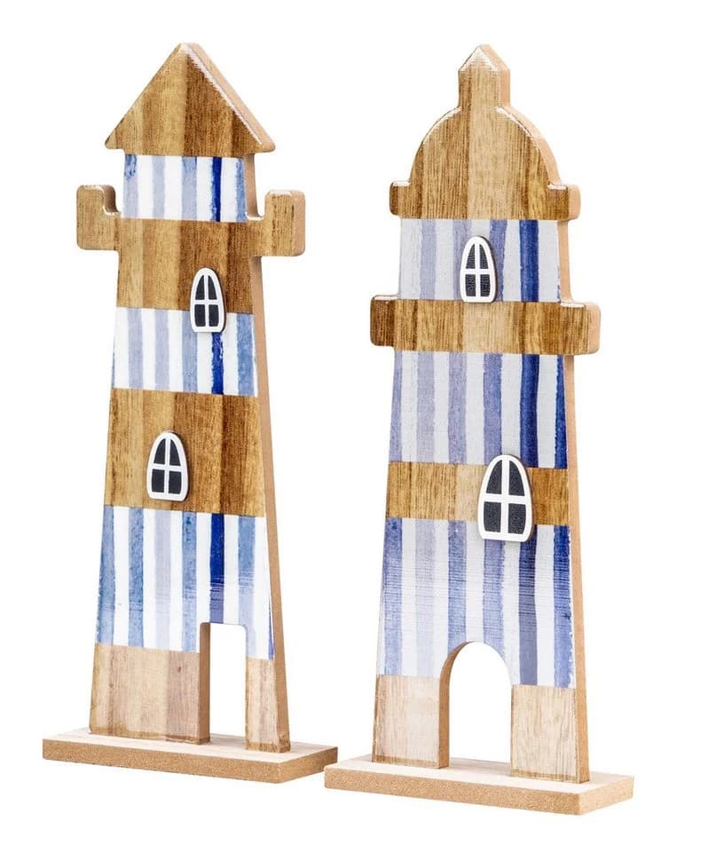 Levandeo® Dekoobjekt 2er Set Leuchtturm Blau Weiß Maritime Deko