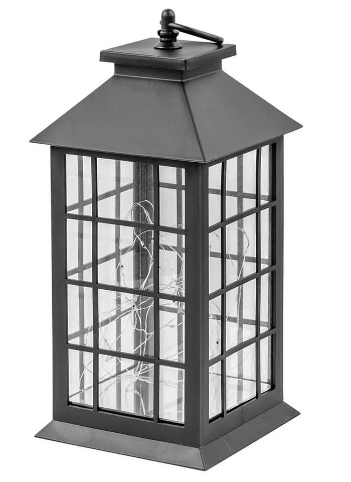 Levandeo LED Laterne Schwarz mit Timer & LED Lichterkette