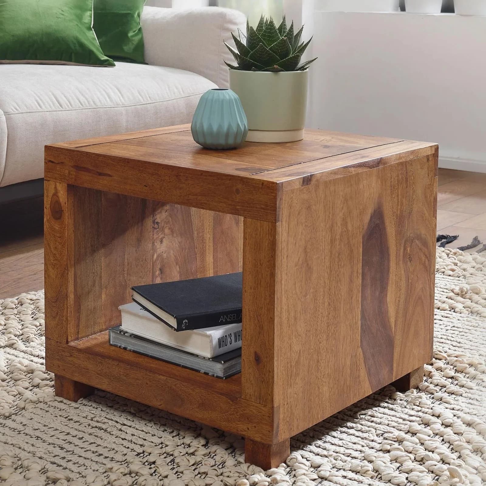 FineBuy Sheesham Massivholz Couchtisch Moderner Landhaus-Stil