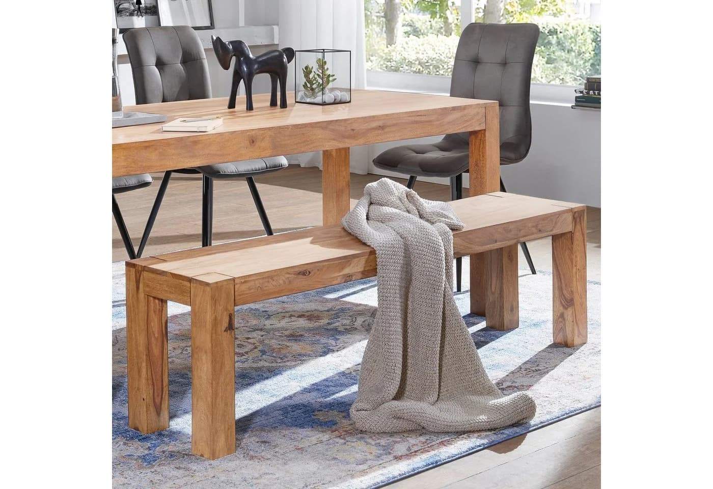 Wohnling Essbank Akazie Massivholz Landhausstil Braun