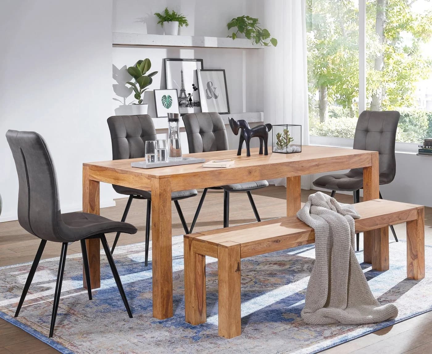 FINEBUY Essbank Massivholz Akazie Landhausstil