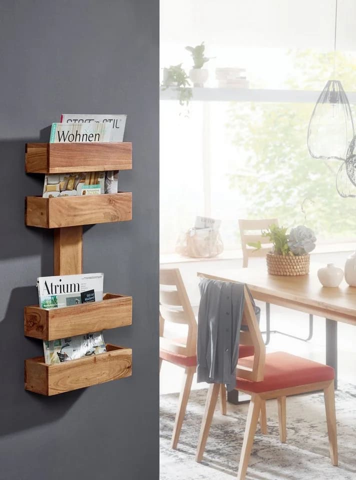 FINEBUY Zeitungsständer Massivholz Akazie