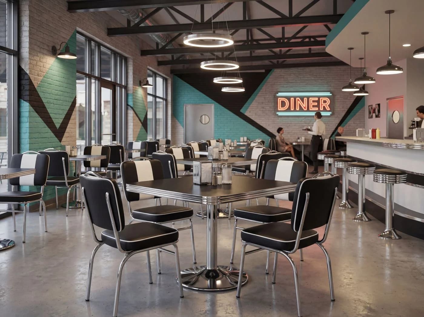 FINEBUY Esszimmerstuhl American Diner Retro Schwarz Kunstleder