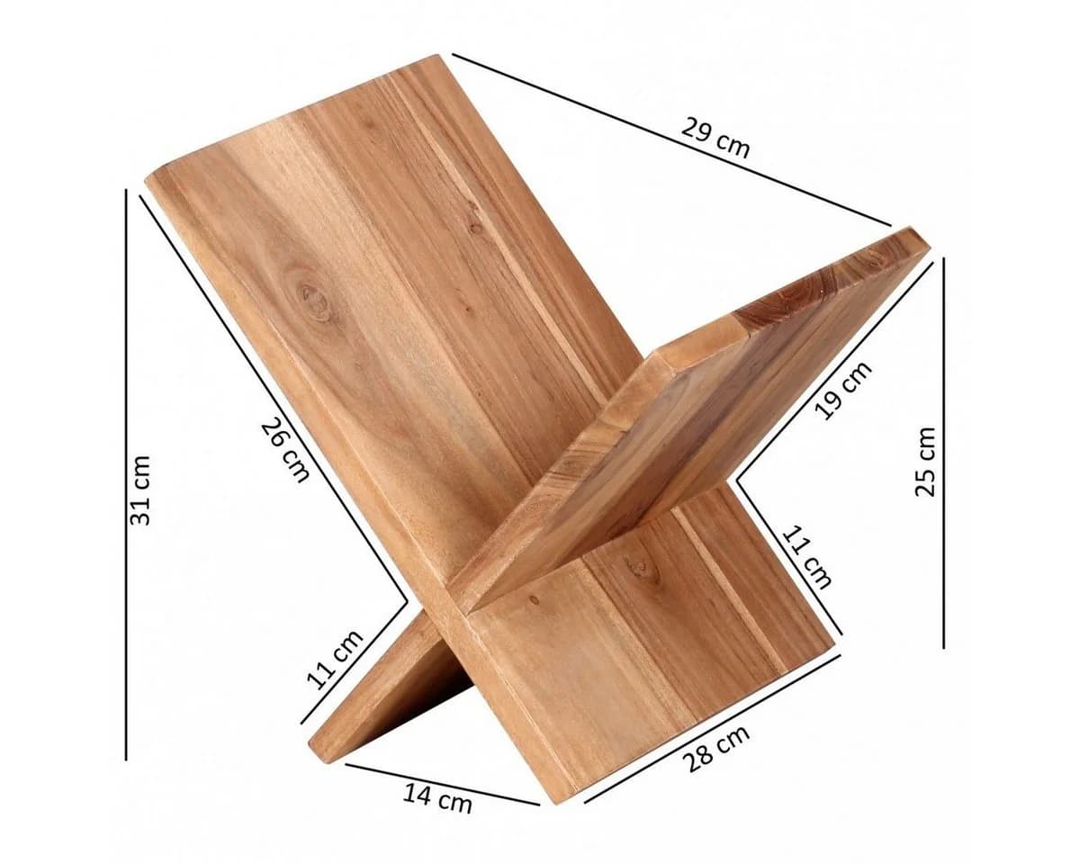 FINEBUY Zeitschriftenständer Akazie Massivholz X-Form