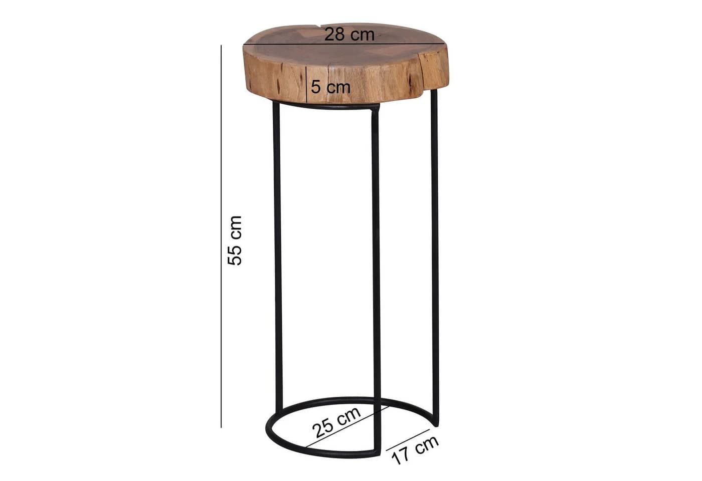 FINEBUY Beistelltisch Akazie Massivholz Modern mit Metallgestell