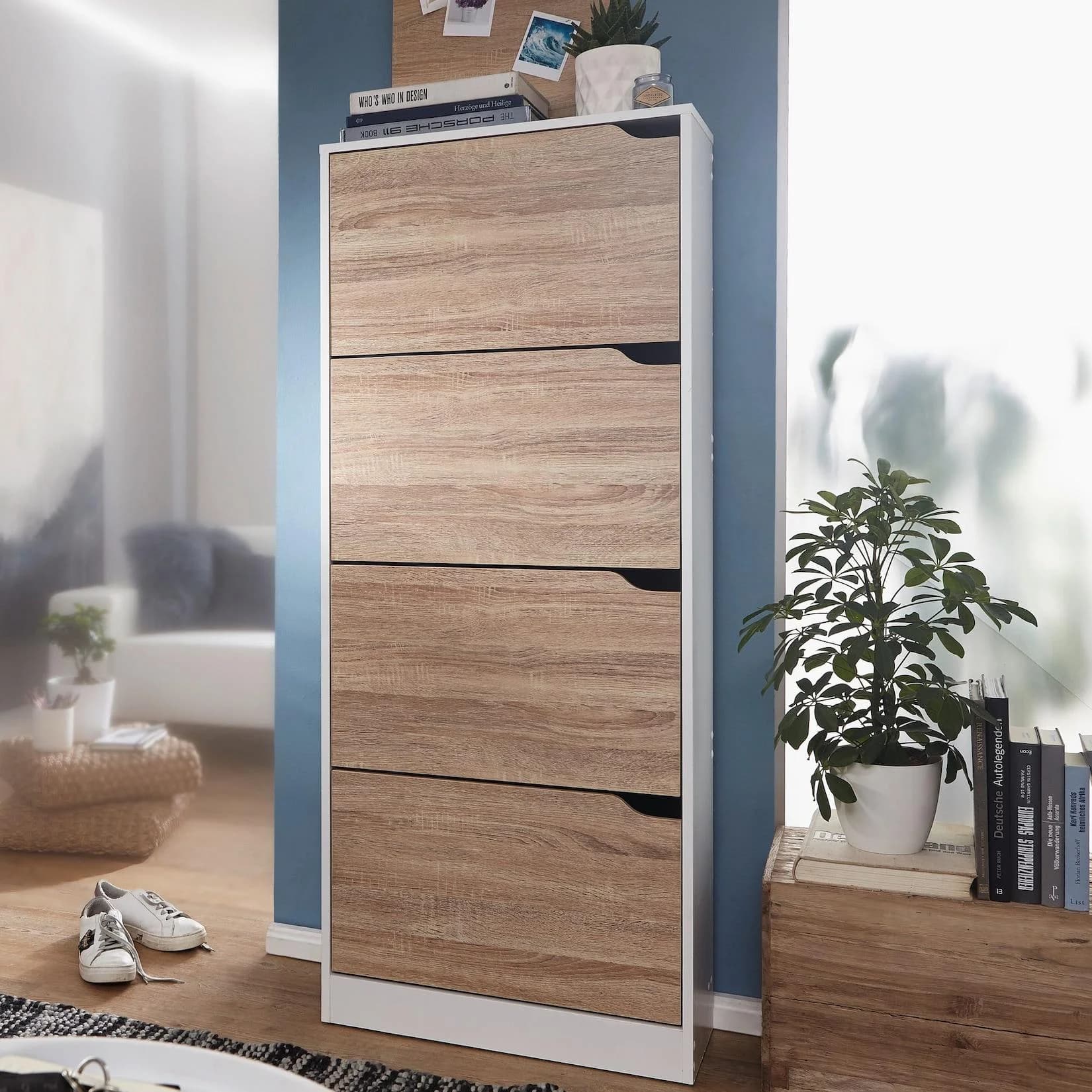 WOHNLING Schuhschrank VERA 24 Paar Weiß/Sonoma Eiche
