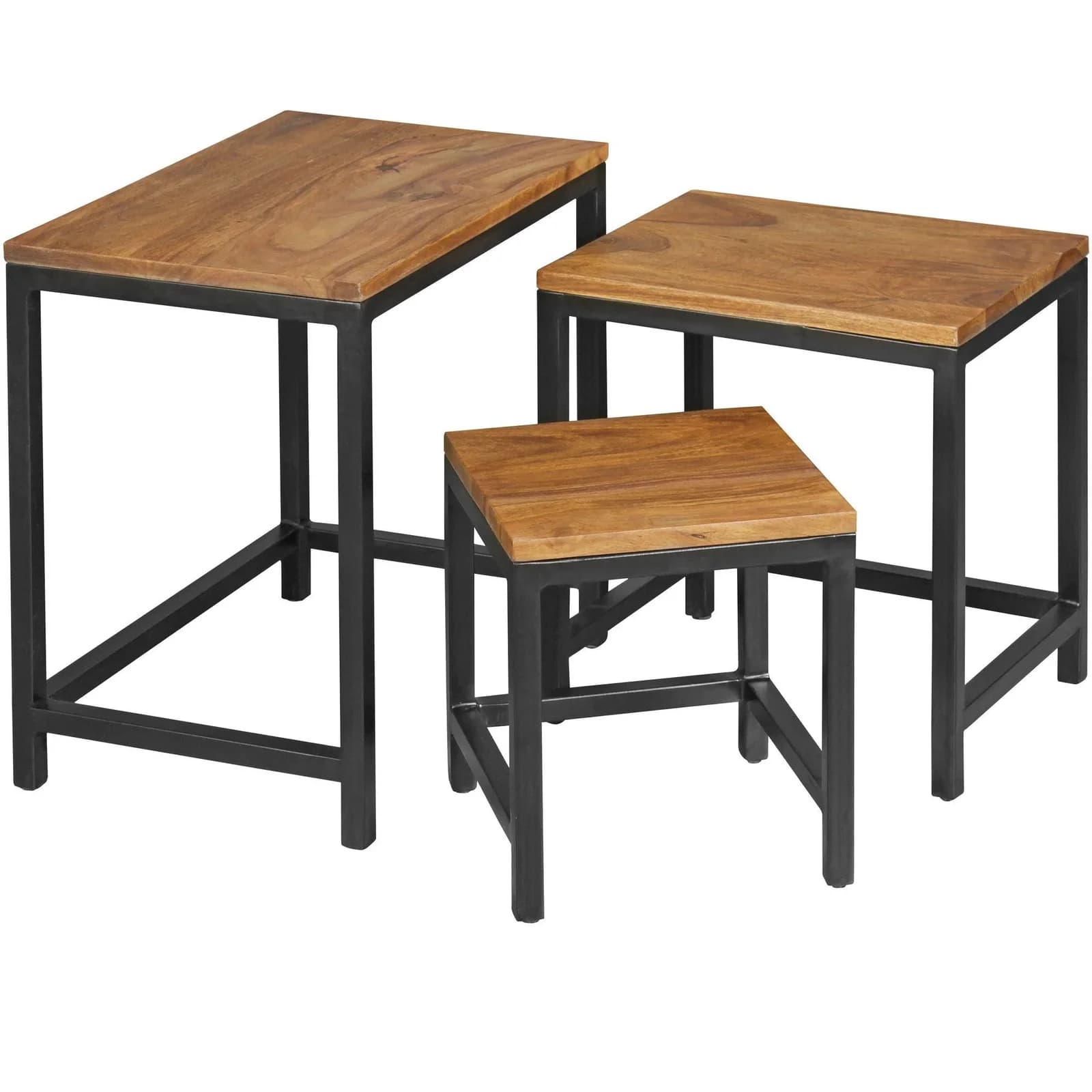 Beistelltisch AKOLA 3er Set Sheesham Massivholz Braun Schwarz