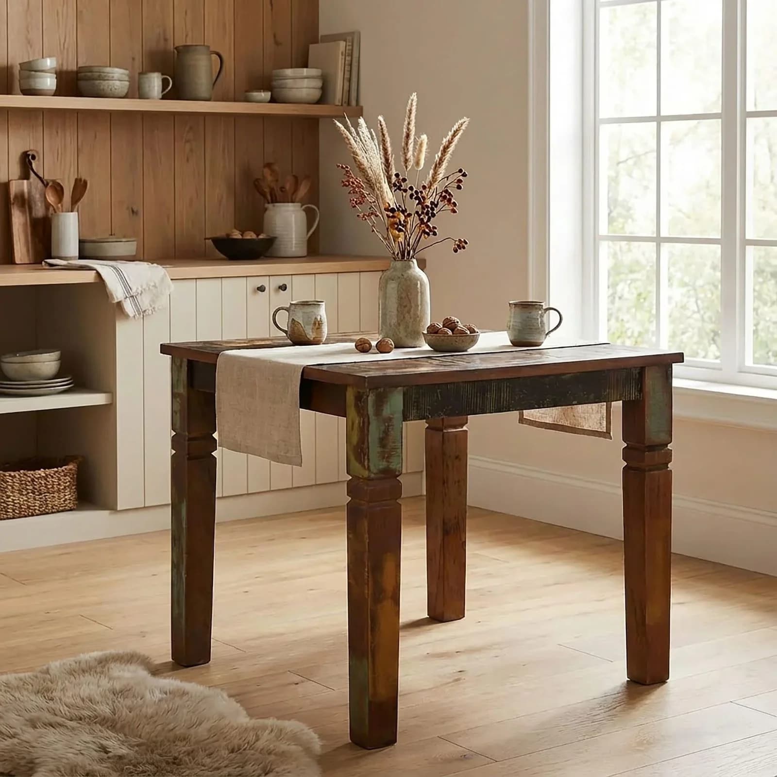 FINEBUY Esstisch Shabby-Chic Massivholz Mango Quadratisch