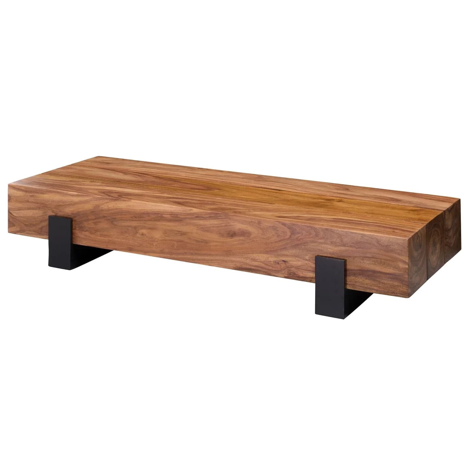 Couchtisch Sheesham Massivholz Dunkelbraun mit Schwarzem Designer-Gestell