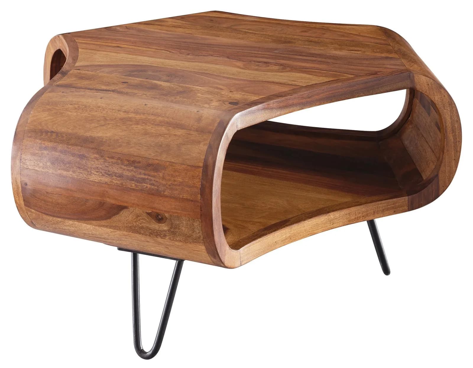 Mid.you Couchtisch Sheesham massiv Retro mit Stauraum