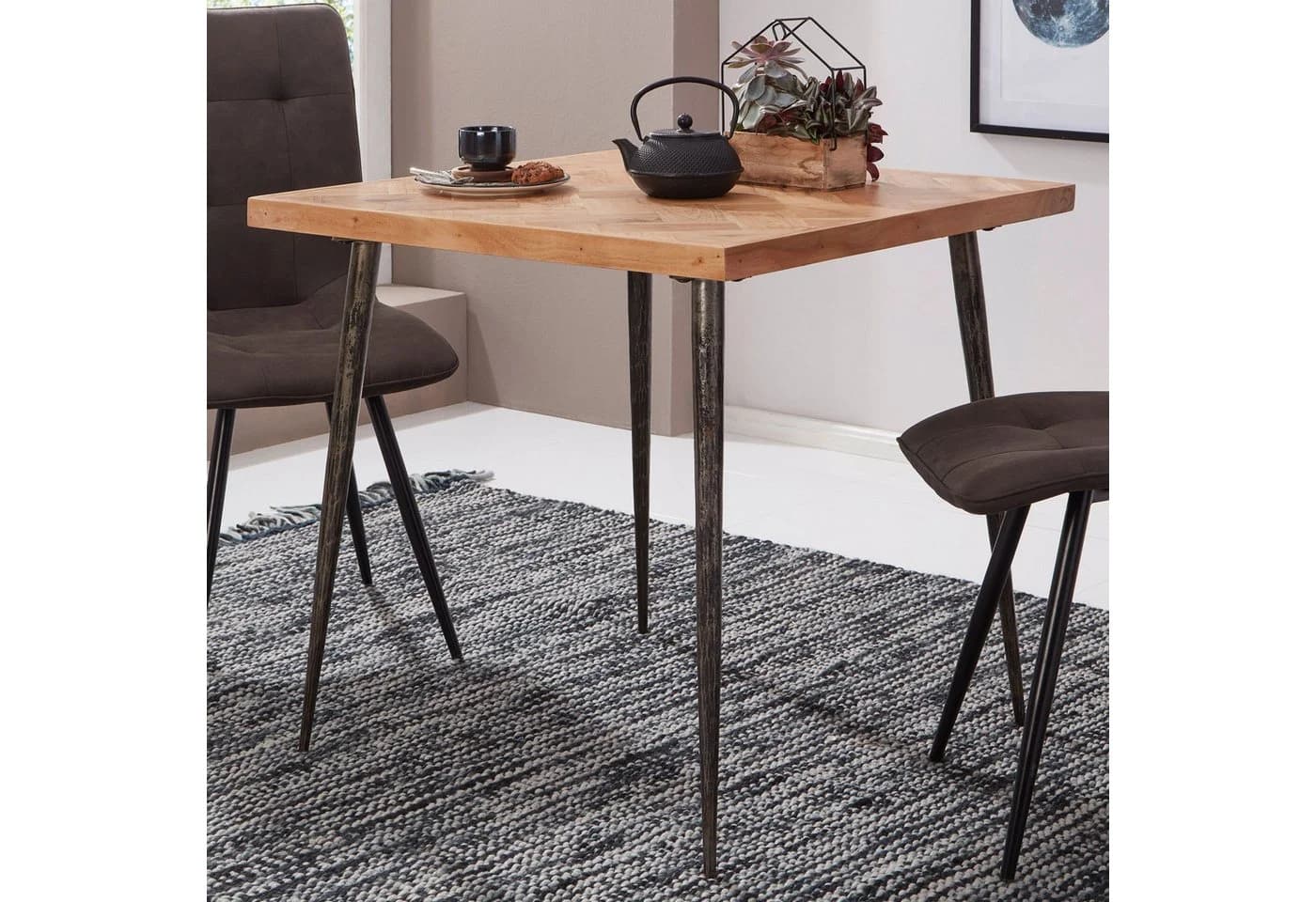 Wohnling Esstisch Massivholz Akazie Metall Industrial 80cm