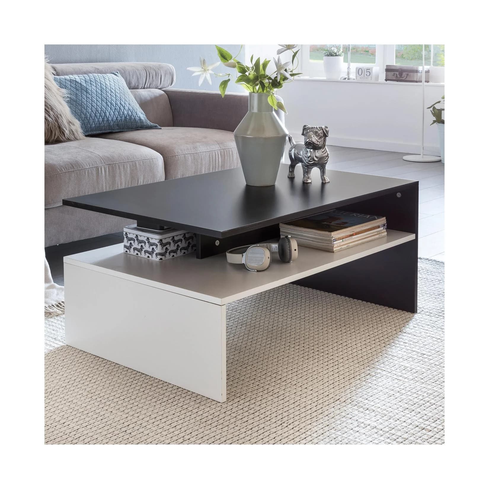 FineBuy Wohnzimmertisch Couchtisch Schwarz Weiß mit Ablage