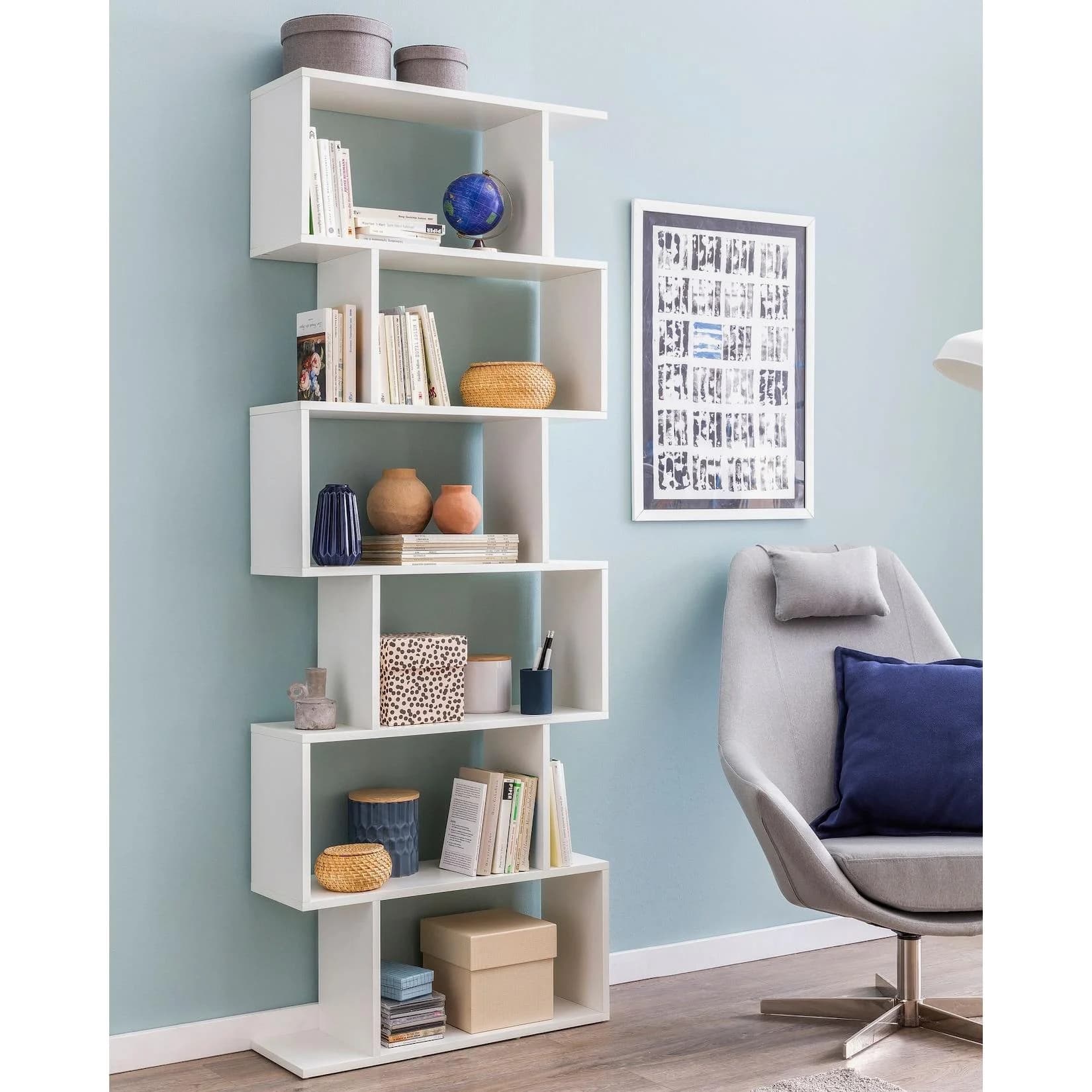 FineBuy Bücherregal FB51366 Standregal Weiß Spanplatte Zickzack Design