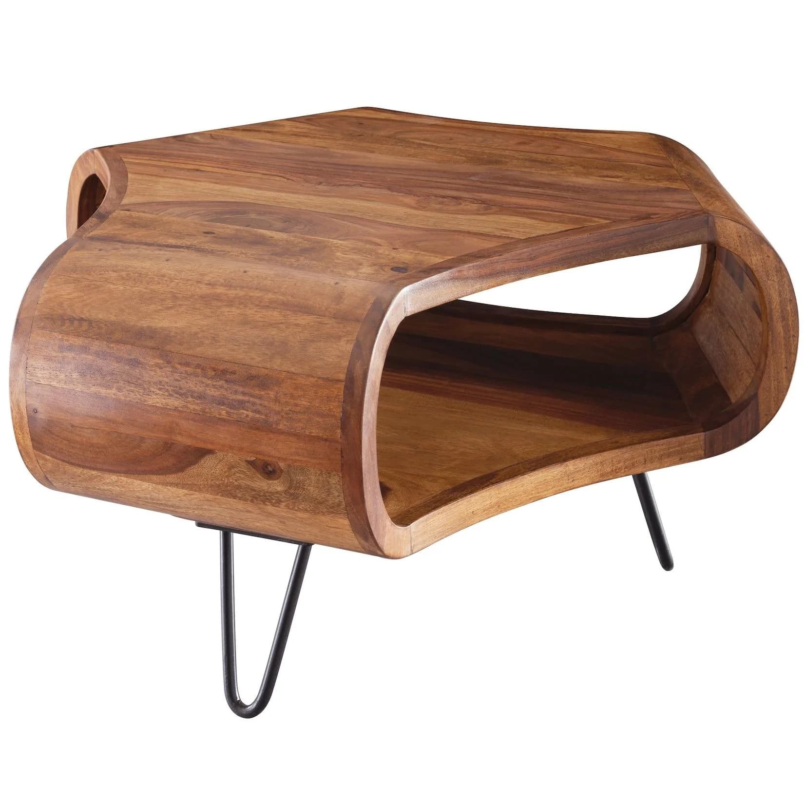 FineBuy Couchtisch Sheesham 55cm Massivholz Retro Metallbeine