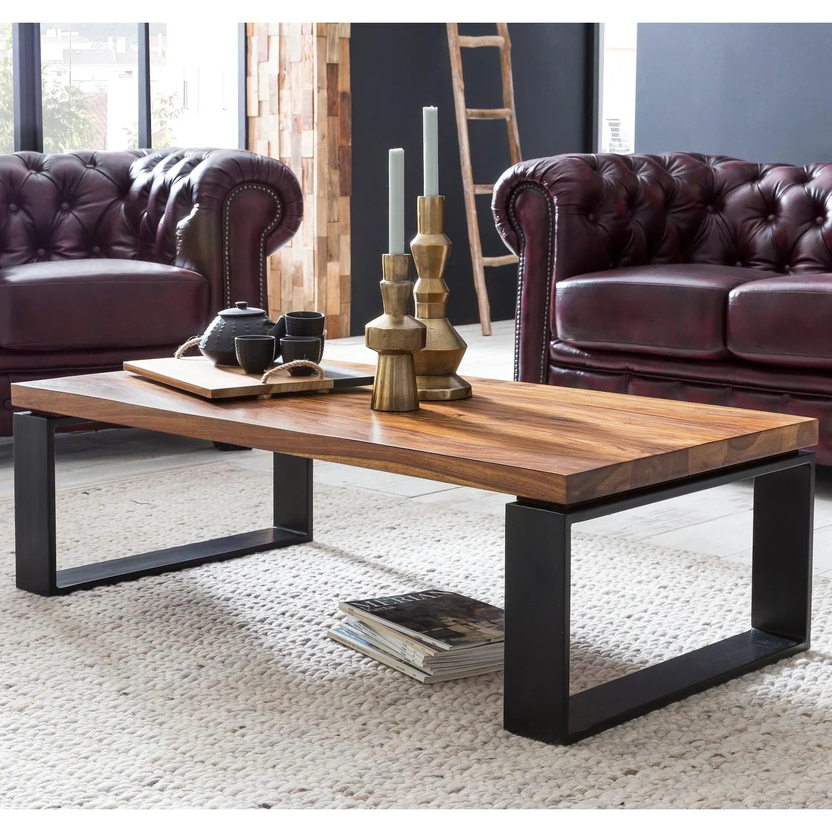 FineBuy Couchtisch Holz Metall Industrial 115 cm