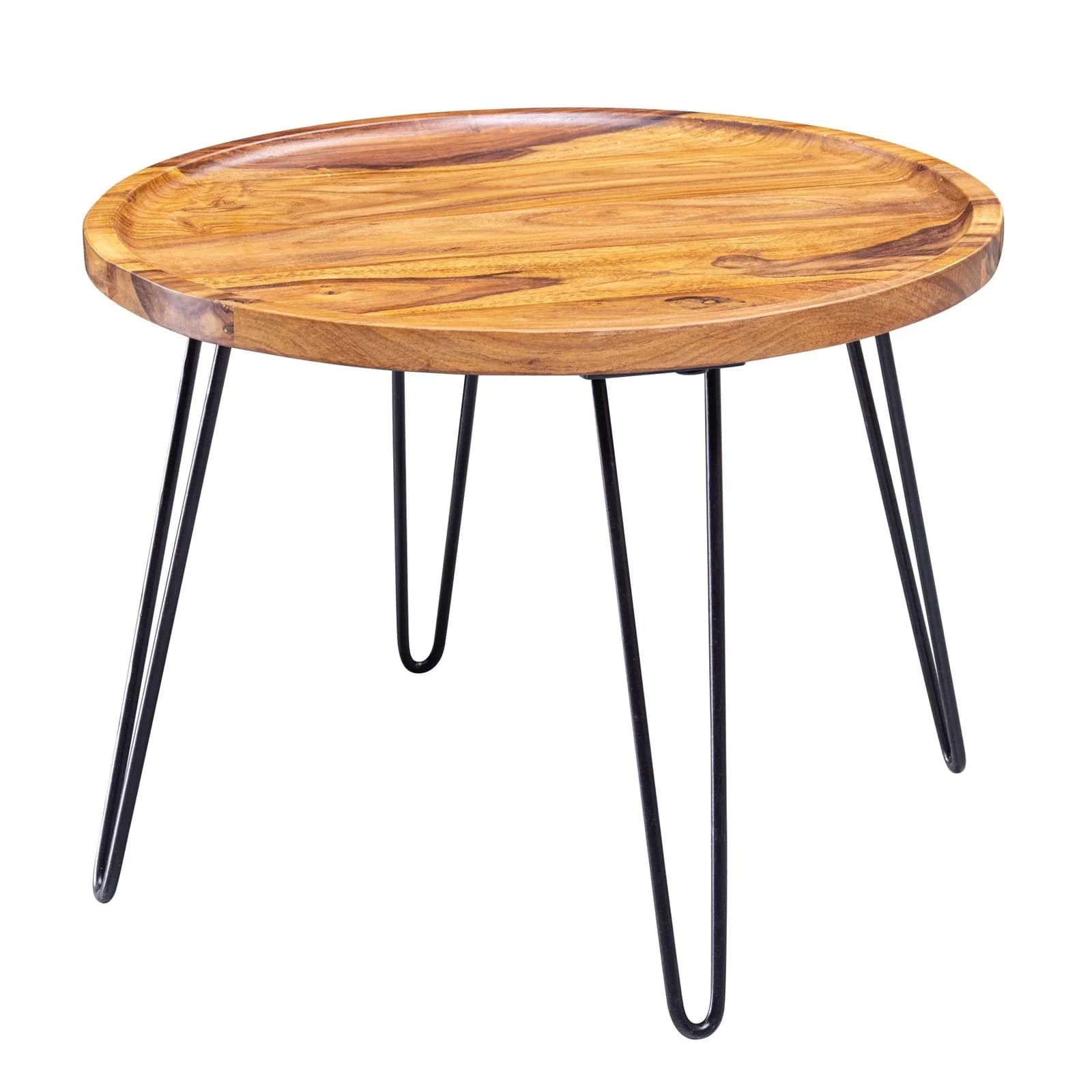 Couchtisch Sheesham Massivholz Dunkelbraun Schwarz Haarnadelbeine