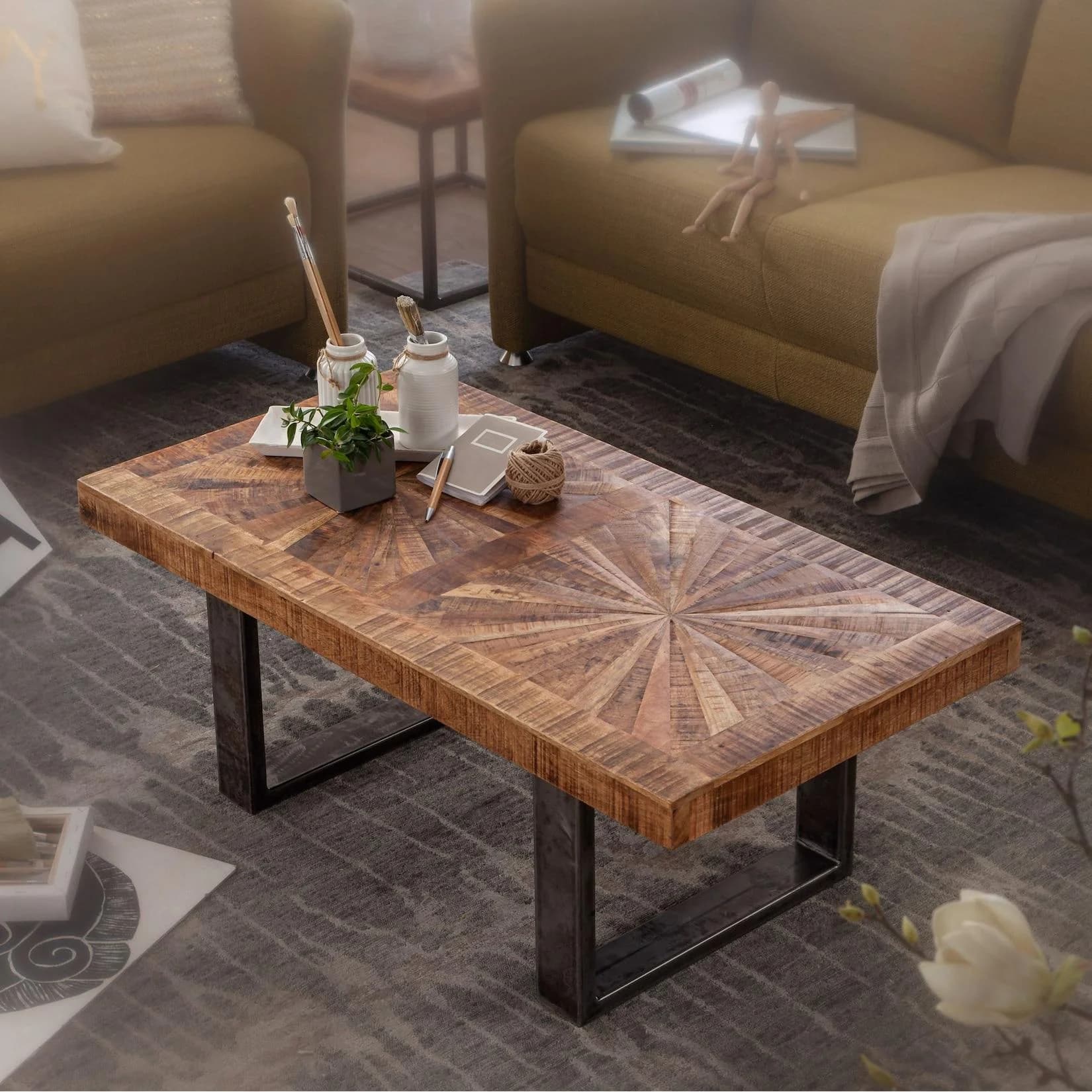 FINEBUY Couchtisch FB54897 Massivholz Industrial