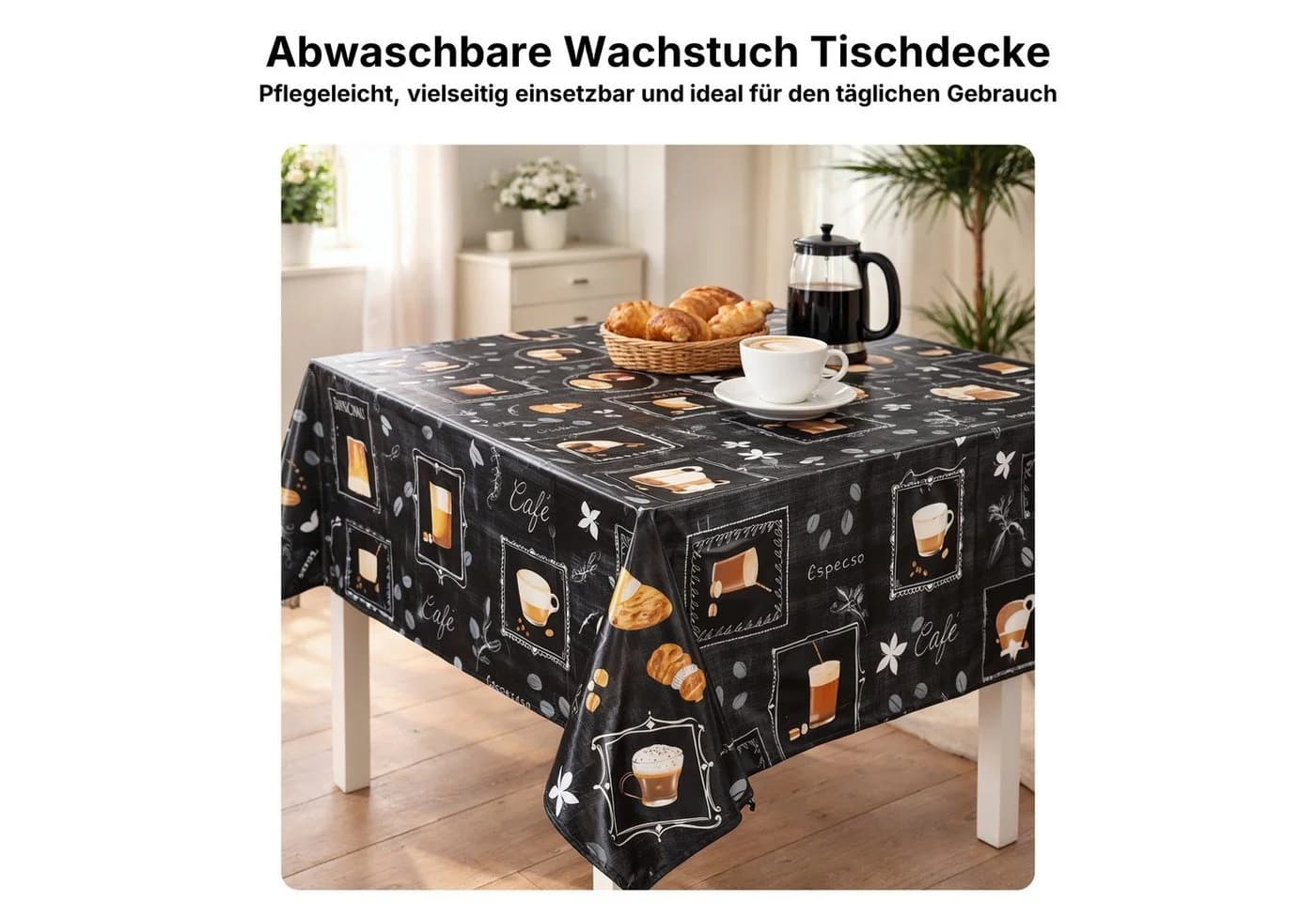 Melody Gartentischdecke Wachstuchtischdecke Tischdecke Kaffee Kuchen Schwarz Fleckschutz