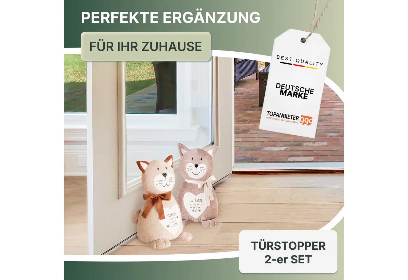Topanbieter999 Türstopper 2er Set Katze Maunzi Beige Grau