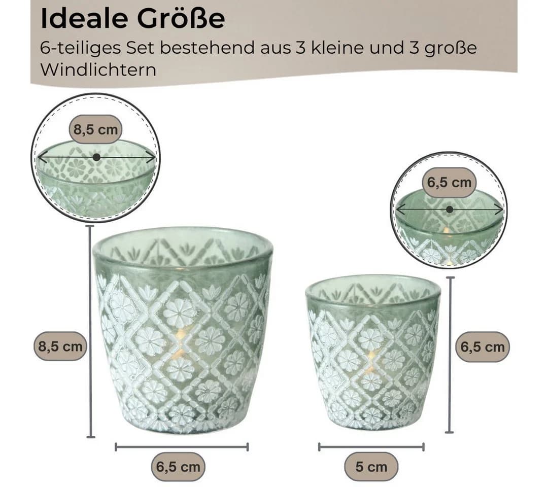 Topanbieter999 Windlicht Set 6tlg. Glas Retro Grün/Weiß