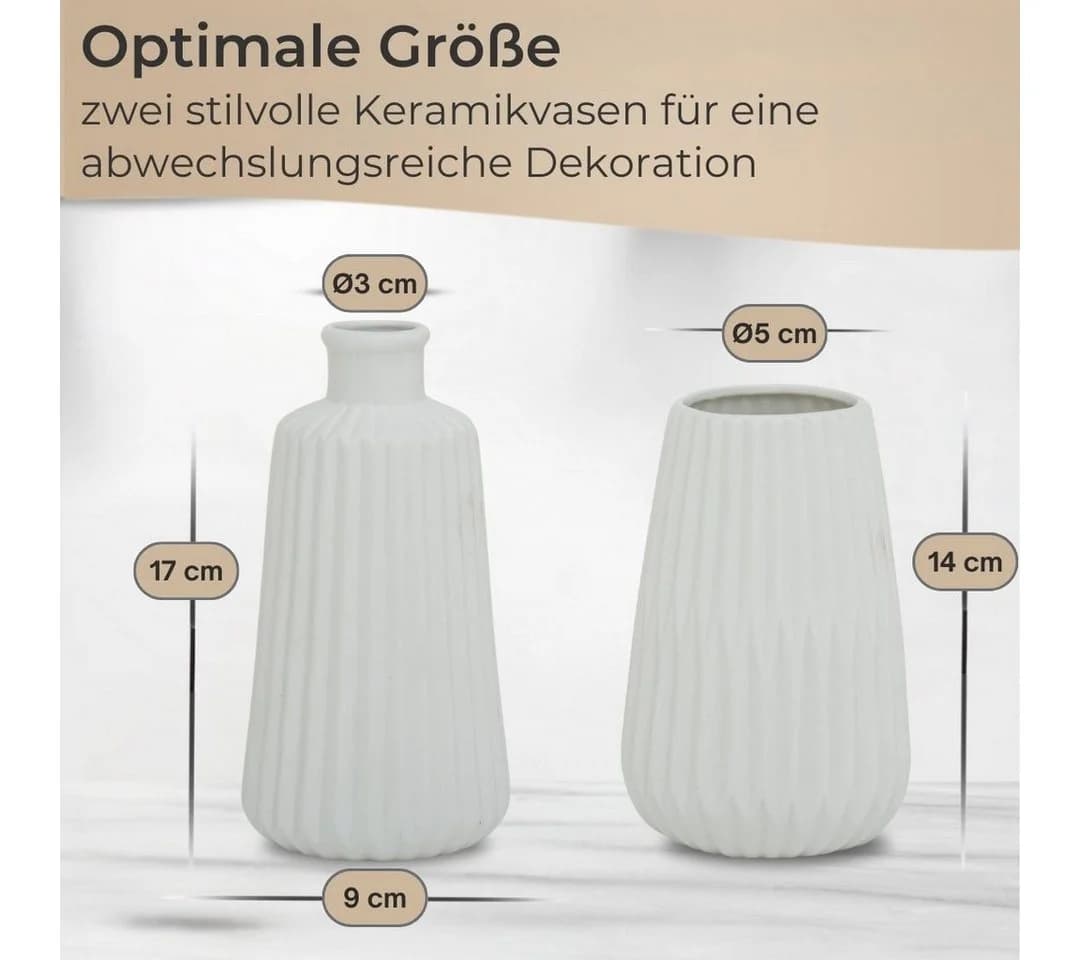 Topanbieter999 Dekovase 2er-Set Weiß Matt Porzellan