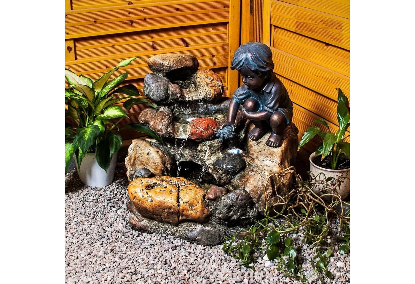 Köhko Gartenbrunnen Wasserspiel "Kinderspiel" Bronze Polyresin