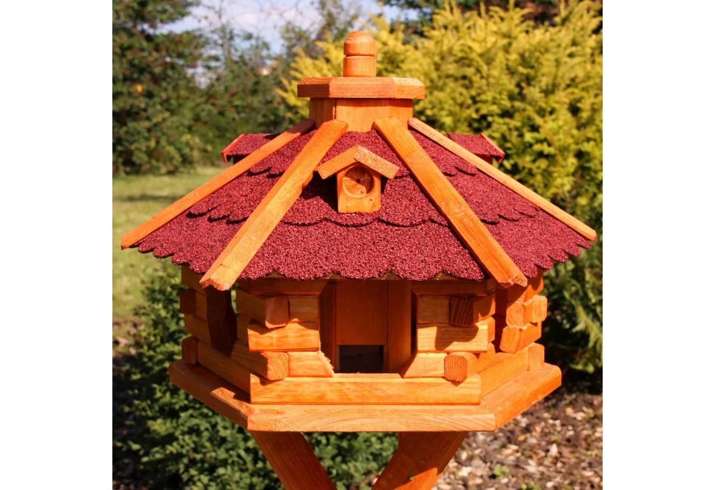 Holzdekoladen Vogelhaus Holz handgefertigt mit Ständer & Solar weiß wählbar