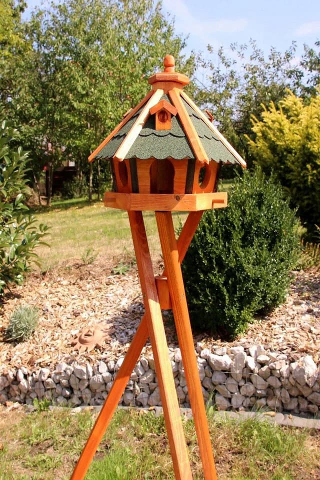 Vogelhaus Holz Wetterfest mit Futterautomat & Ständer