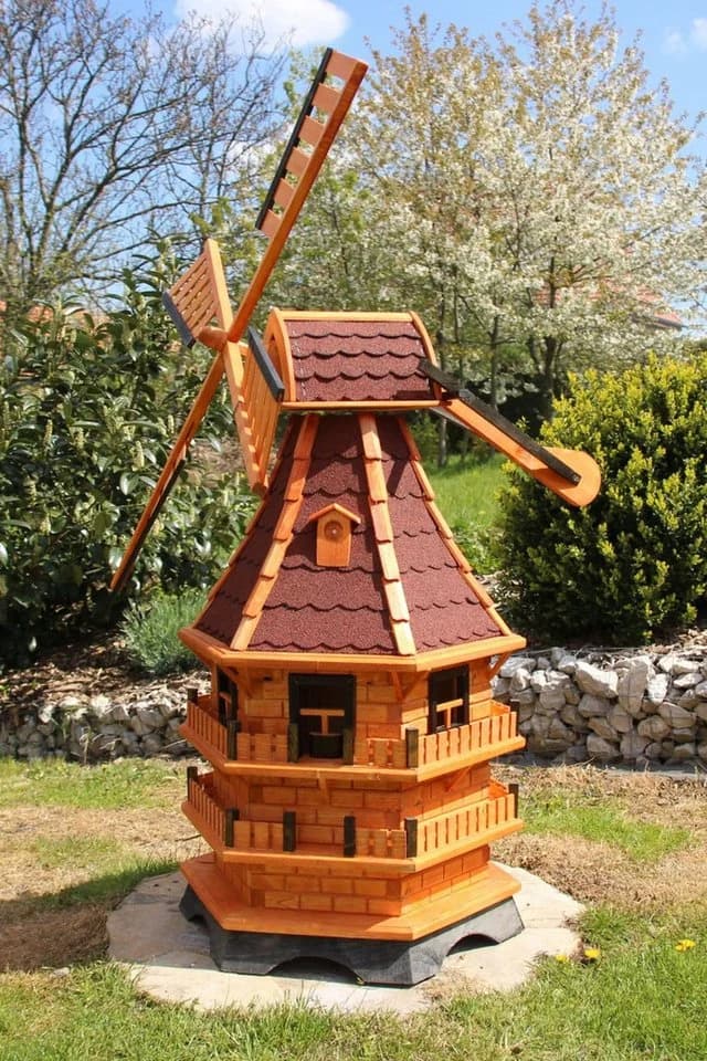 Holzdekoladen Deko-Windrad XXL Gartenwindmühle Holz 150 cm Rot