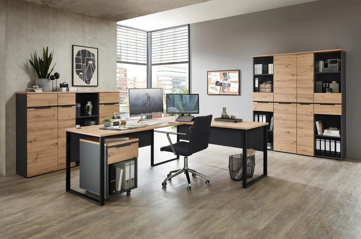Innostyle Büromöbel-Set MEMPHIS IV 8-teilig Front Artisan Eiche Korpus Graphit