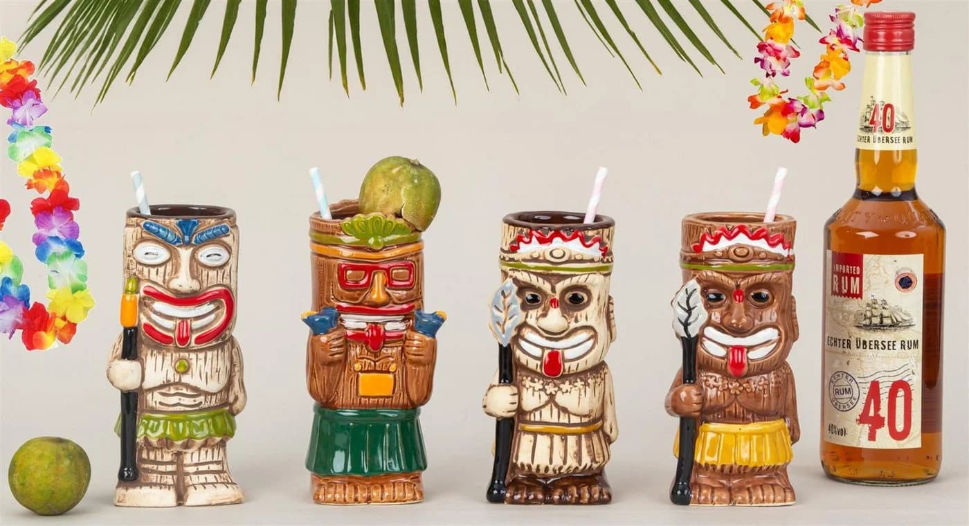 Geschenkestadl 4x Tiki Cocktailglas Keramik Set Hawaii