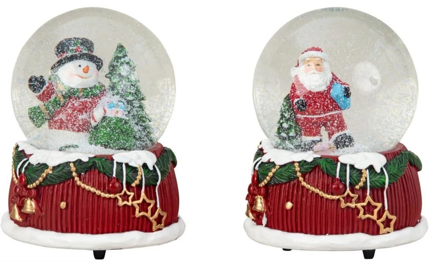Geschenkestadl Schneekugel 2er Set Schneekugeln mit Spieluhr Weihnachtsmann Schneemann