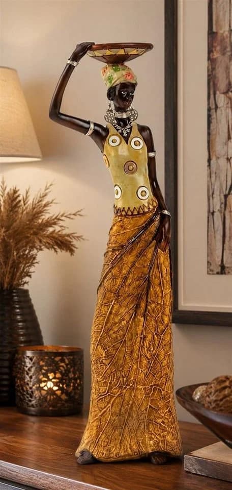 Geschenkestadl Afrikafigur Dekofigur mit Schale und Blatt-Rock