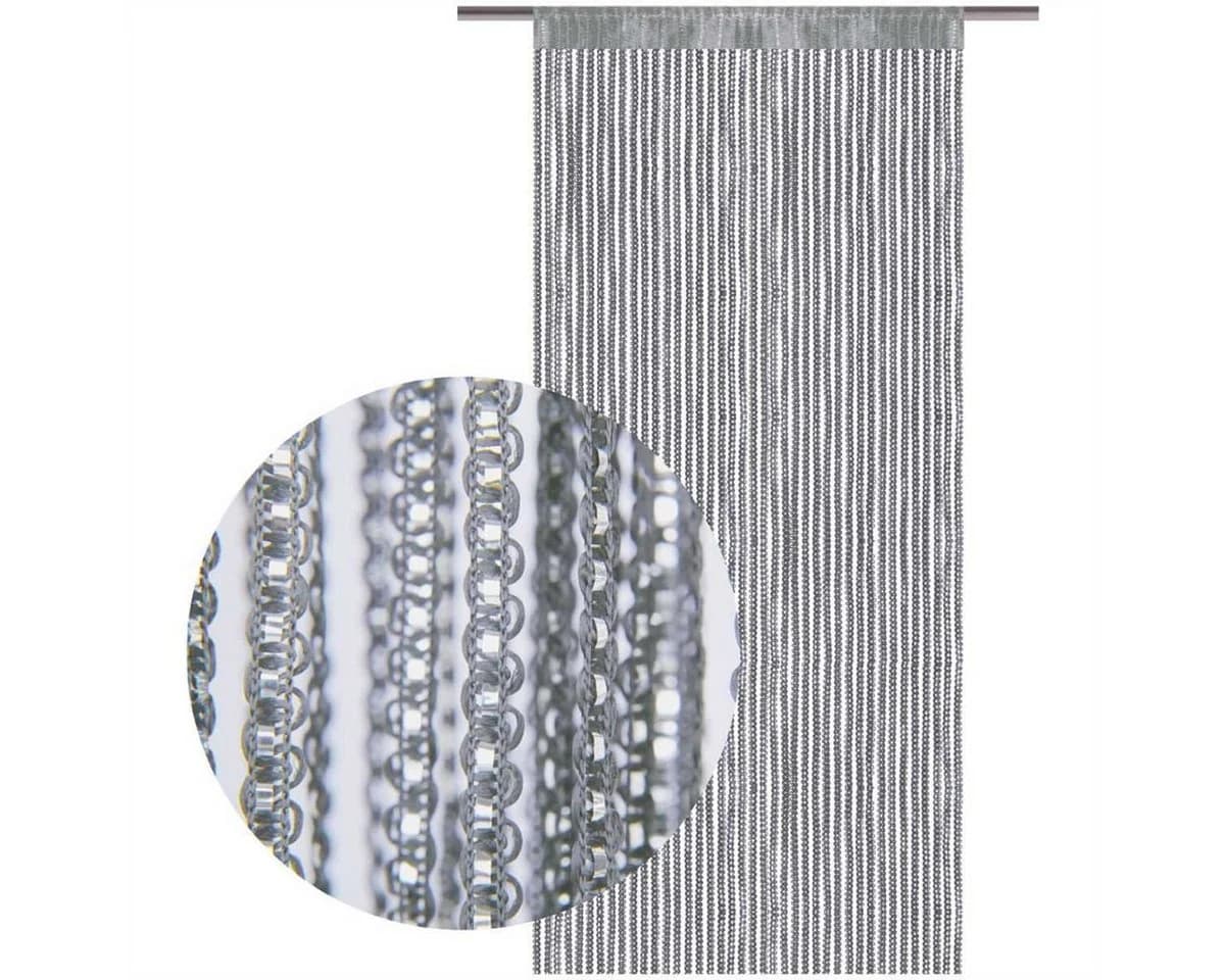 Bestlivings Fadenvorhang Grau Silber Metall-Optik Stangendurchzug