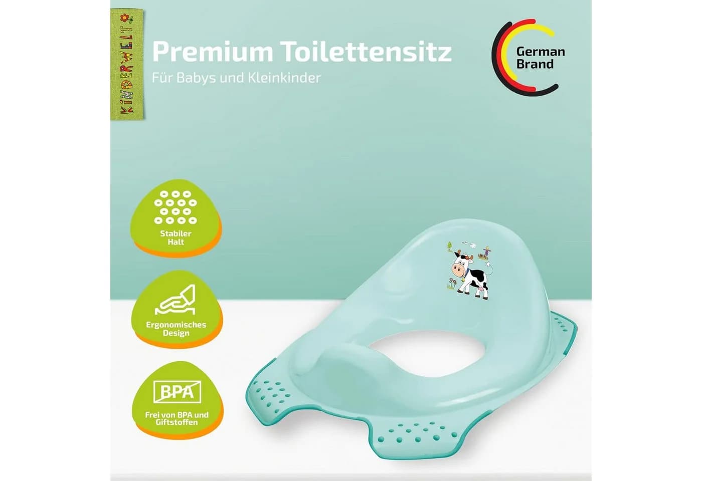 KiNDERWELT Premium Toilettensitz Funny Farm Aquamarin Anti-Rutsch