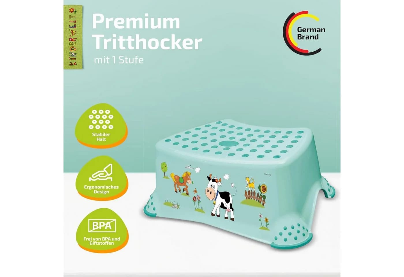 KiNDERWELT Tritthocker Funny Farm Aqua BPA-frei Anti-Rutsch