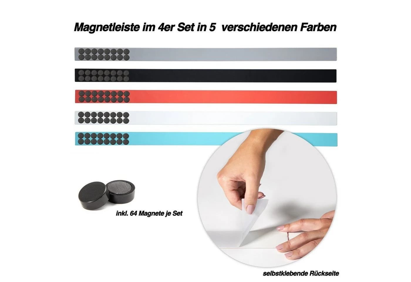 Selbstklebende Magnetleisten in 5 Farben
