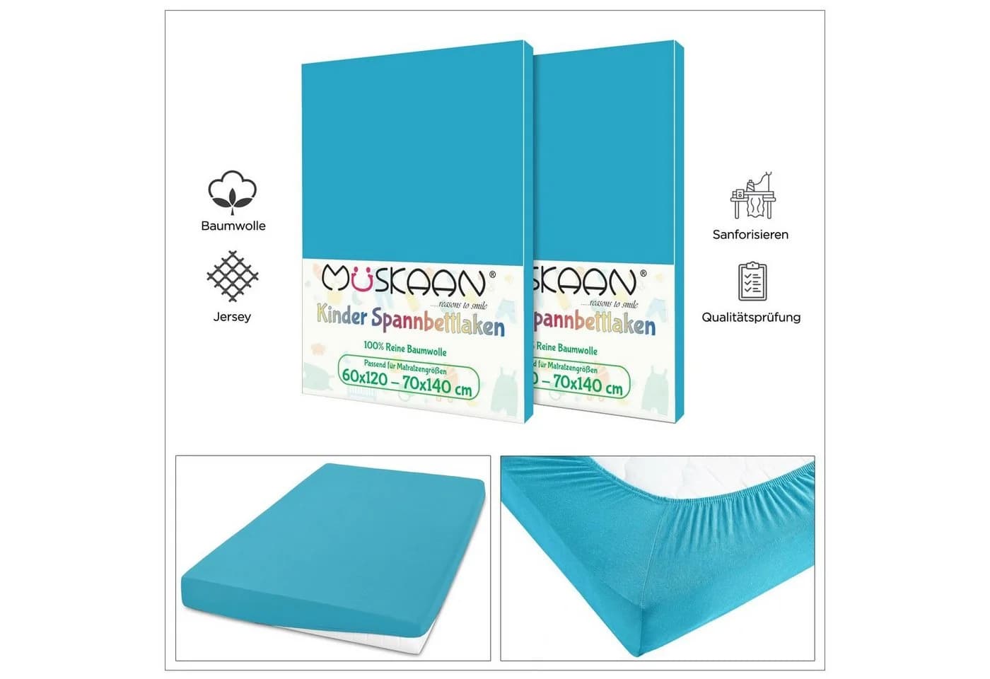 TRENDBUY24 Spannbettlaken Kinder Blau Jersey Baumwolle