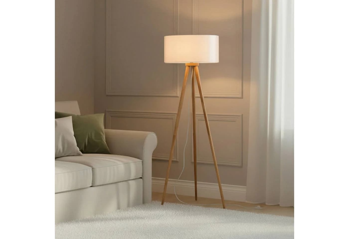 Lindby Stehleuchte Charlia Holz Stoff 150cm