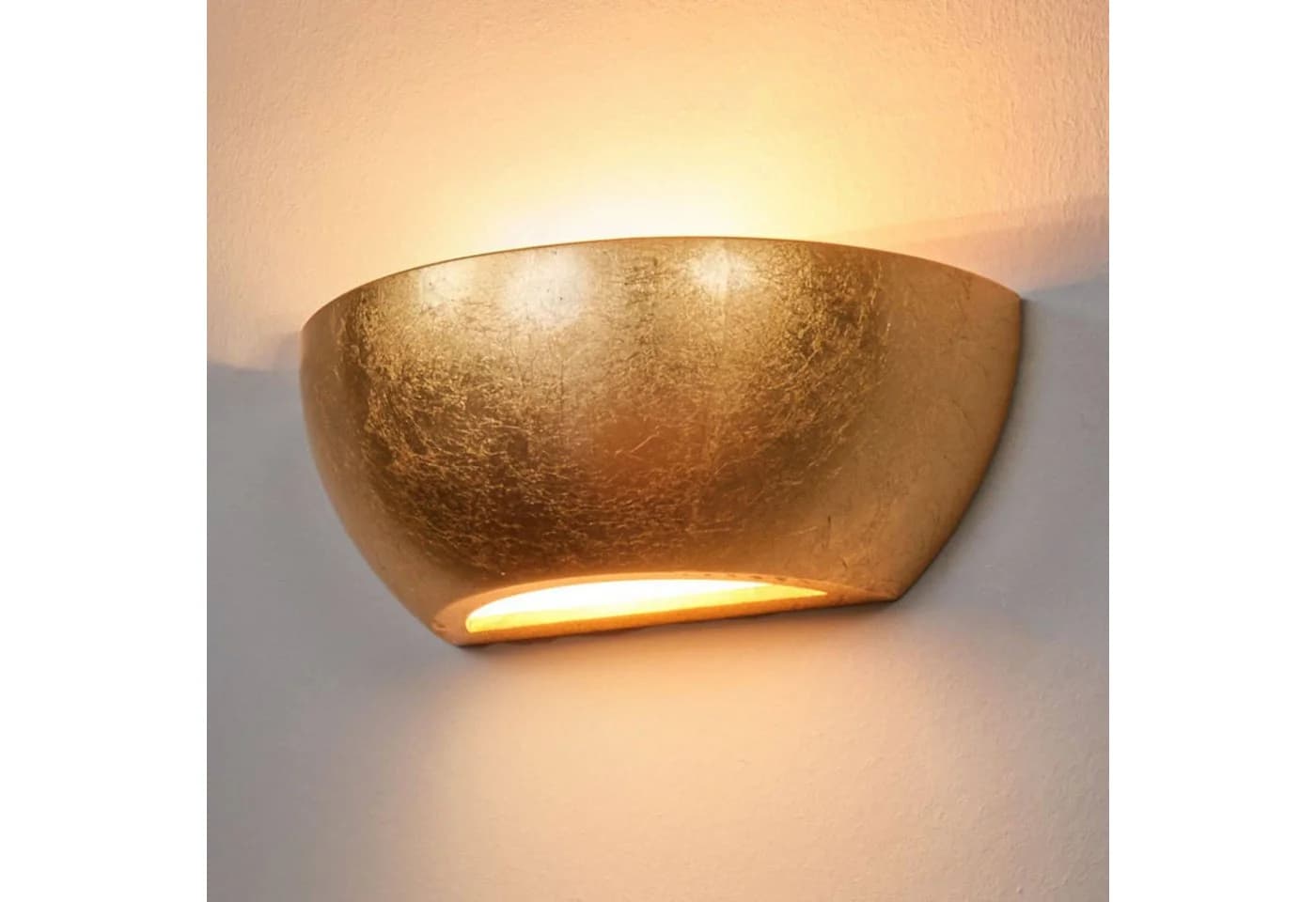 Lindby Wandleuchte Kolja Goldfarben Gips 25 cm breit E14