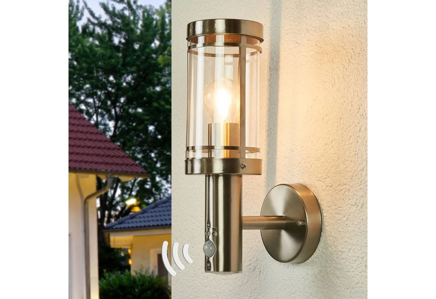 Lindby Außenwandlampe Djori Sensor Aluminiumfarben E27