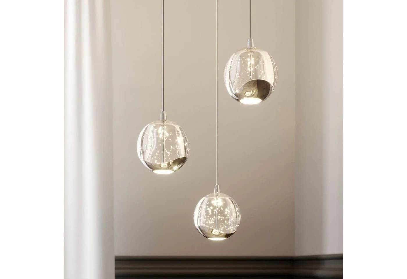 Lucande LED-Pendellampe Hayley Ø 25 cm 3-flg. Chrom Glas