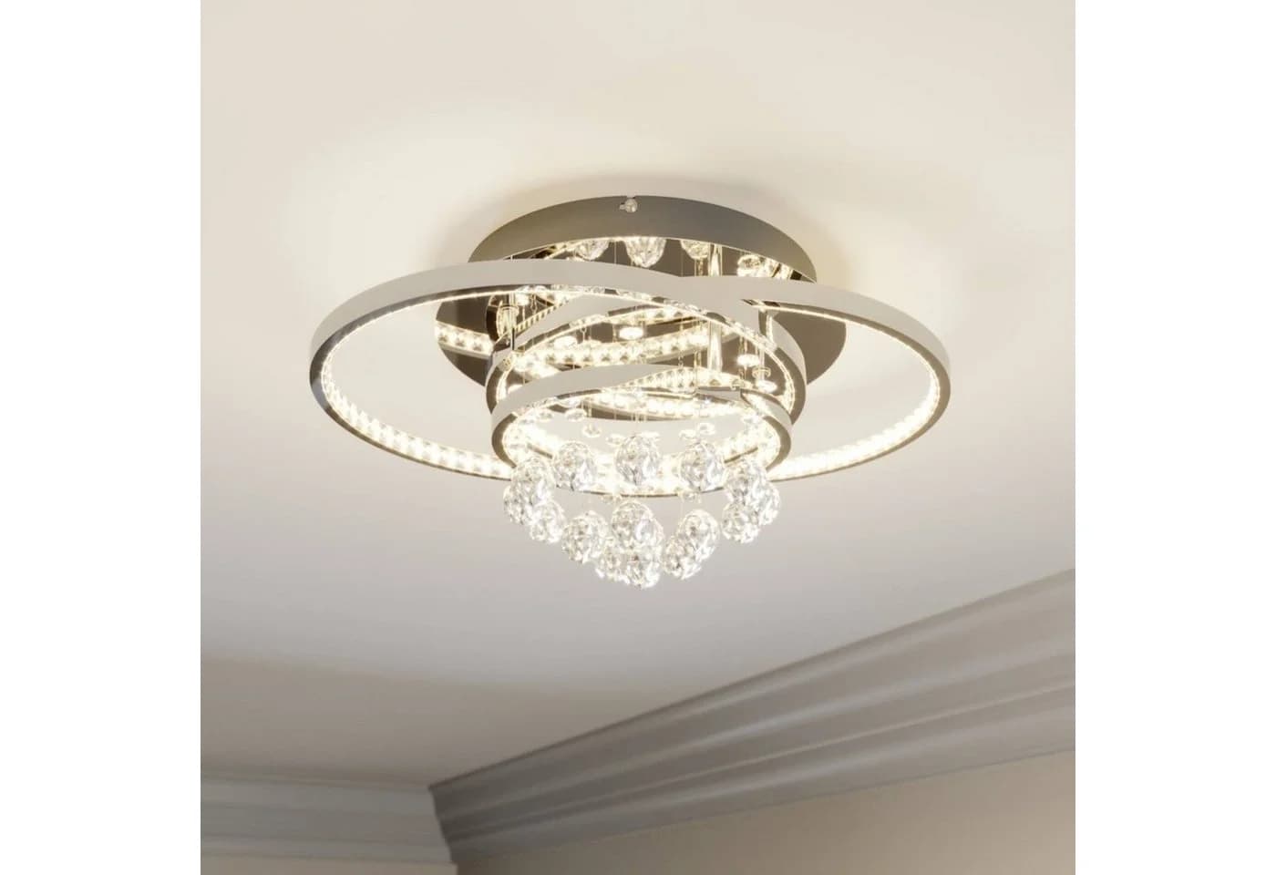 Lucande Deckenleuchte Keely LED 35W Chrom Silber Dimmbar Warmweiß