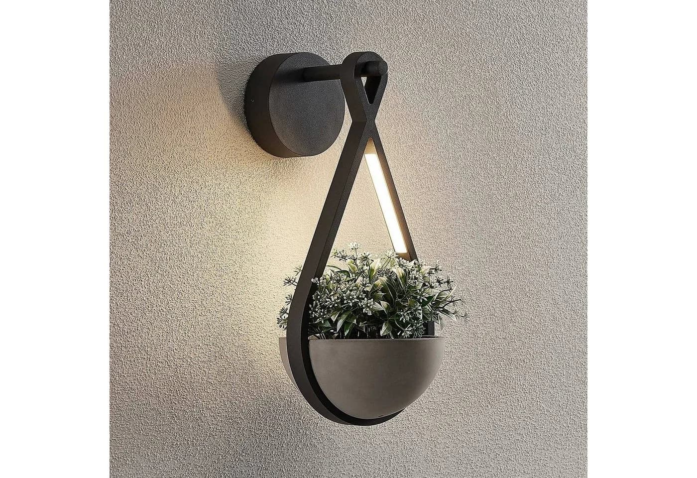 Lucande LED-Außenwandleuchte Florka Naturstein Blumenampel
