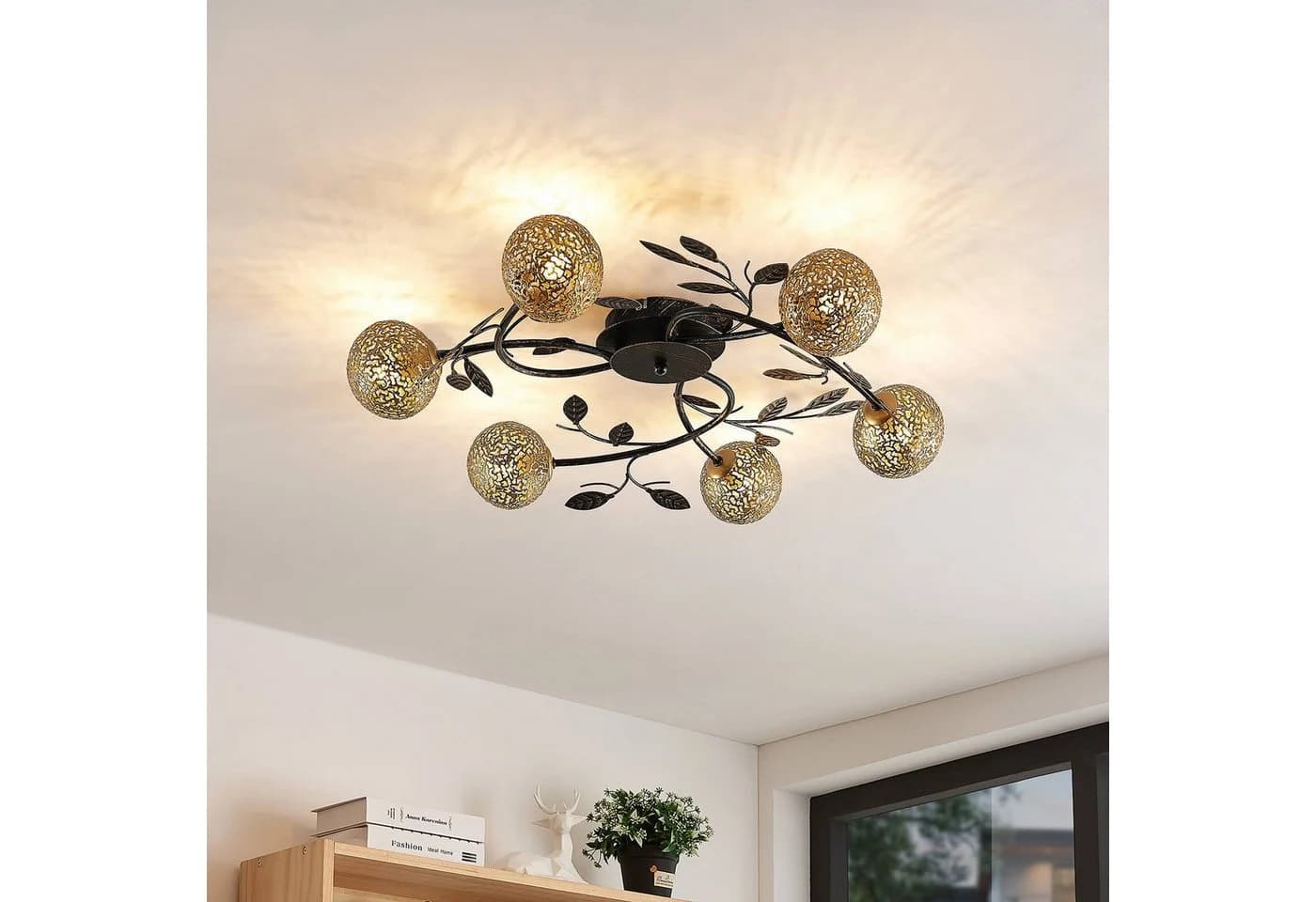 Lucande Deckenlampe Evory Ø 69 cm 6-flg. Schwarz/Gold G9