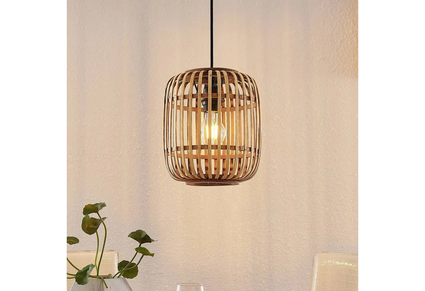 Lindby Hängeleuchte Canyana Rattan Ø 22 cm