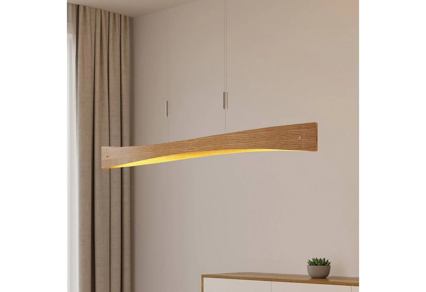 Lindby LED-Hängeleuchte Beazina Eiche Metall 118cm