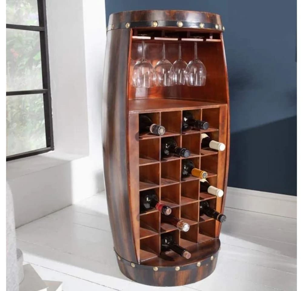 LebensWohnArt Weinregal BOTELLA 97cm braun Weinfass Pinienholz
